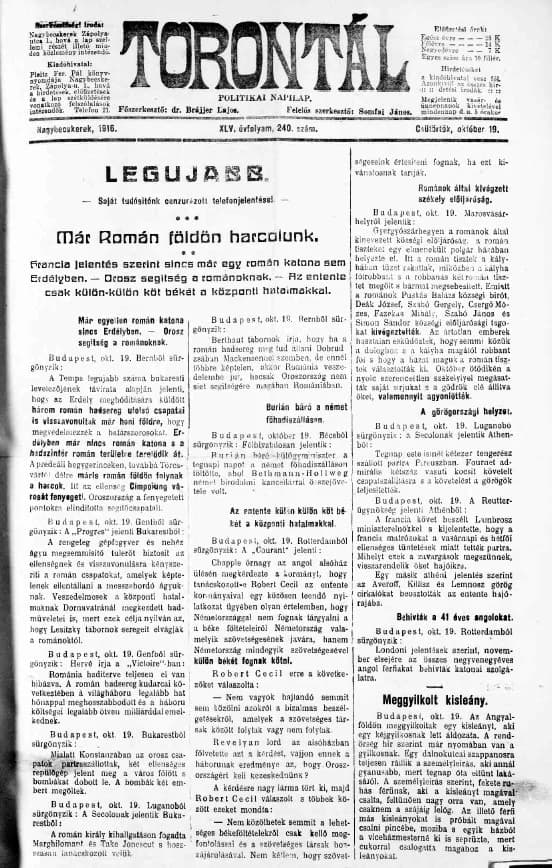 Torontál, 45. évf. 1916. október 19. 240. sz.