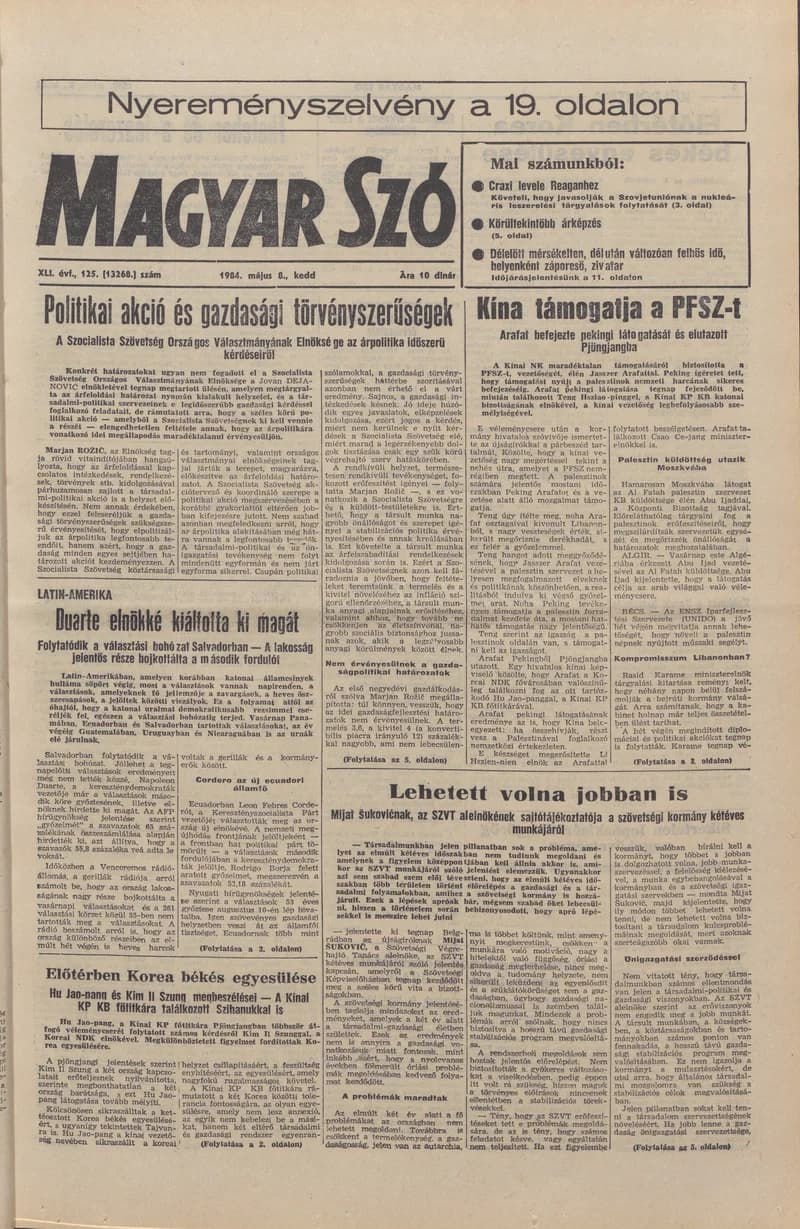 Magyar Szó, 41. évf. 1984. május 8. 125. sz. 1–20. oldal