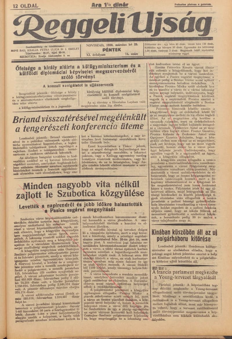 Reggeli Újság, 11. évf. 1930. március 28. 74. sz.