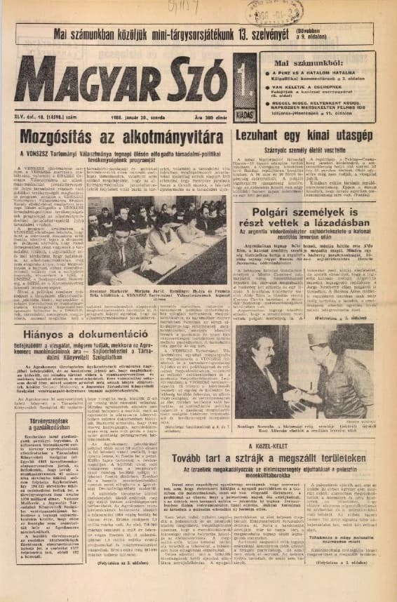 Magyar Szó, 45. évf. 1988. január 20. 18. sz. 1–16. oldal