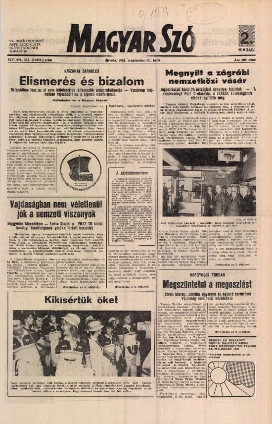 Magyar Szó, 45. évf. 1988. szeptember 12. 252. sz.
