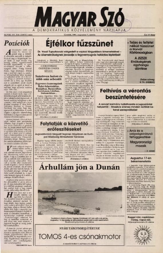 Magyar Szó, 48. évf. 1991. augusztus 7. 215. sz. 1–16. oldal