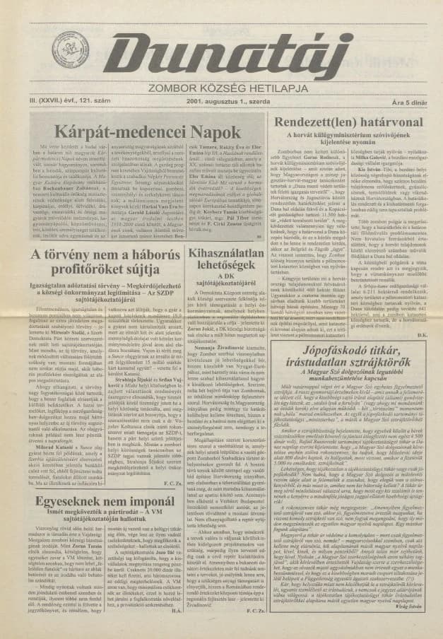 Dunatáj, 3. évf. 2001. augusztus 1. 121. sz.