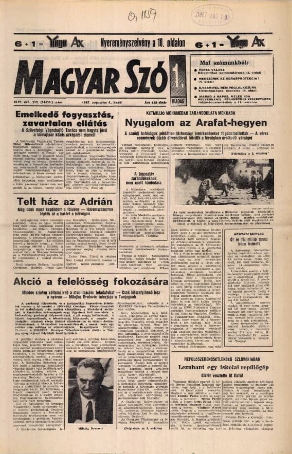 Magyar Szó, 44. évf. 1987. augusztus 4. 212. sz. 1–20. oldal