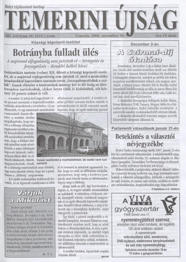 Temerini Újság, 12. évf. 2006. november 30. 48. sz.