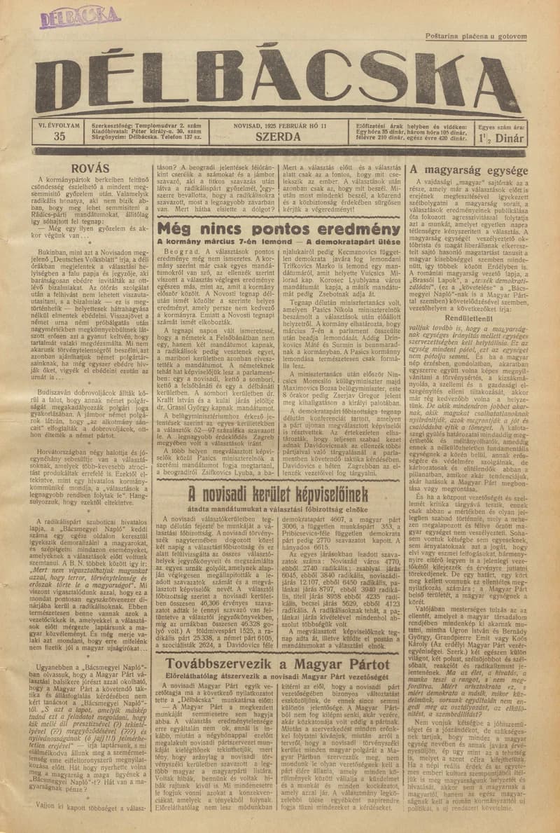 Délbácska, 6. évf. 1925. február 11. 35. sz.