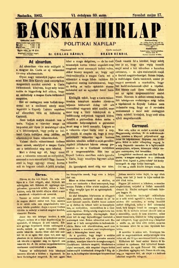 Bácskai Hirlap, 6. évf. 1902. május 17. 89. sz.