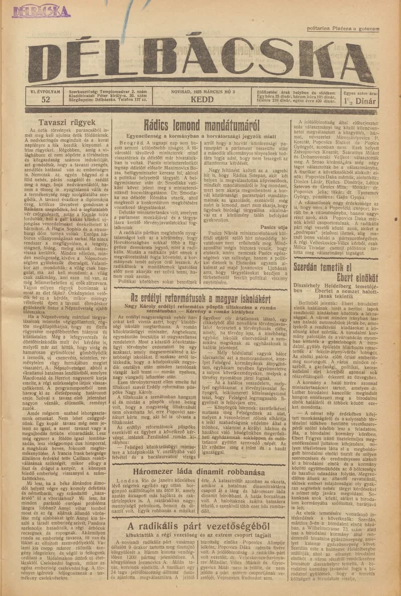 Délbácska, 6. évf. 1925. március 3. 52. sz.