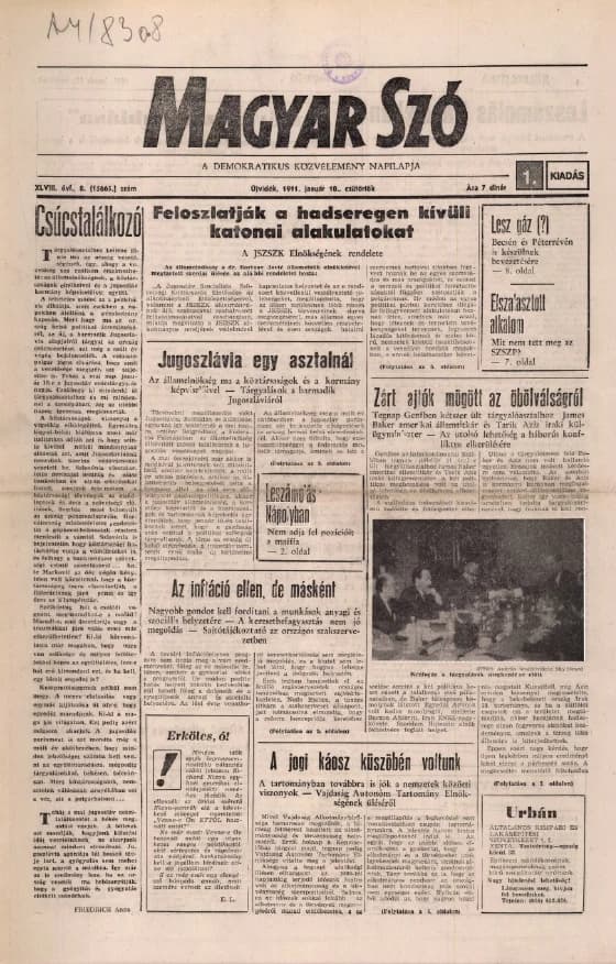 Magyar Szó, 48. évf. 1991. január 10. 8. sz. 1–16. oldal