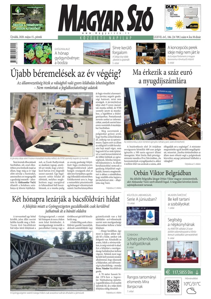 Magyar Szó, 77. évf. 2020. május 15. 106. sz. 1–16. oldal