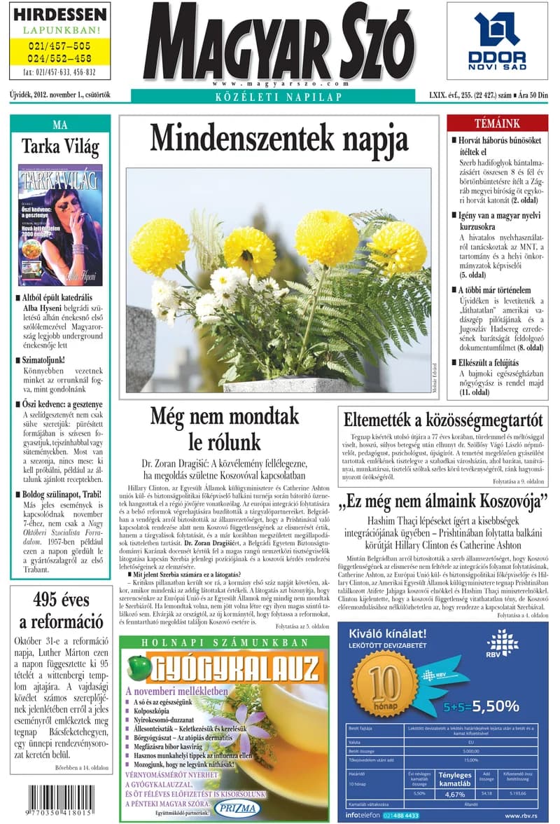 Magyar Szó, 69. évf. 2012. november 1. 255. sz. 1–20. oldal