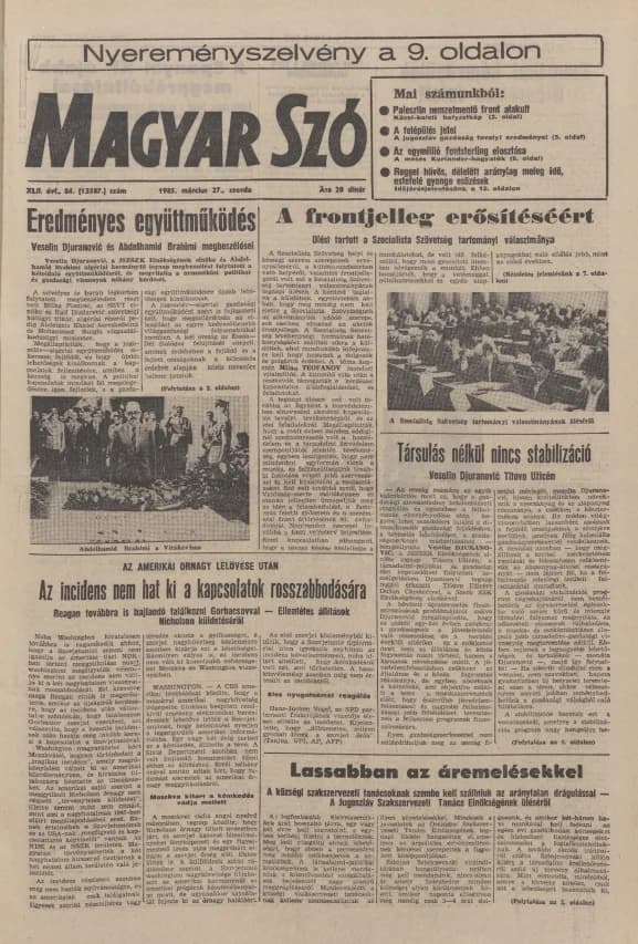 Magyar Szó, 42. évf. 1985. március 27. 84. sz. 1–16. oldal