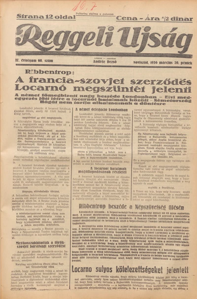 Reggeli Újság, 17. évf. 1936. március 20. 68. sz.