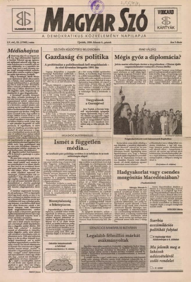 Magyar Szó, 55. évf. 1998. február 6. 33. sz. 1–16. oldal
