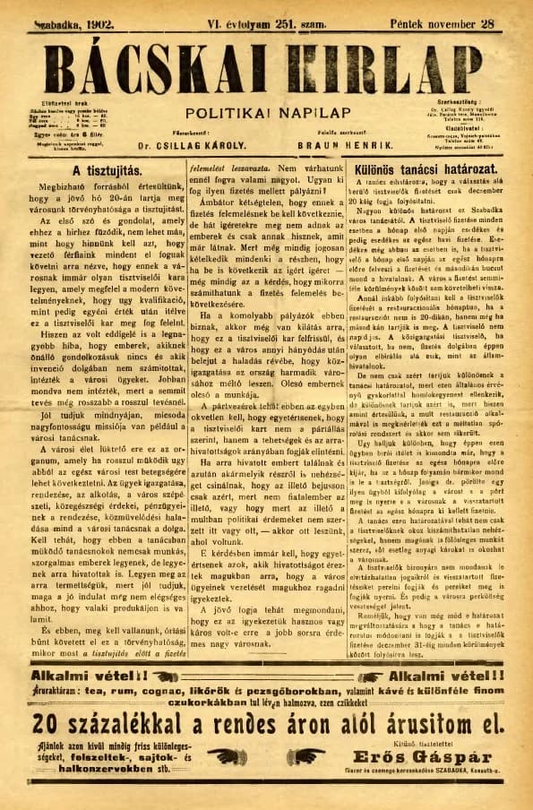 Bácskai Hirlap, 6. évf. 1902. november 28. 251. sz.