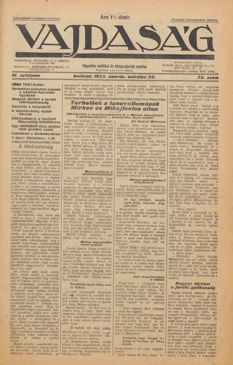 Vajdaság, 3. évf. 1923. március 28. 72. sz.