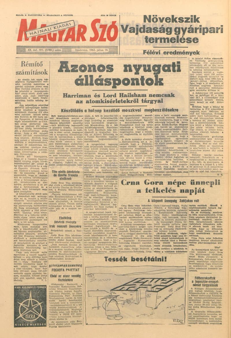 Magyar Szó, 20. évf. 1963. július 14. 191. sz. 1–24. oldal