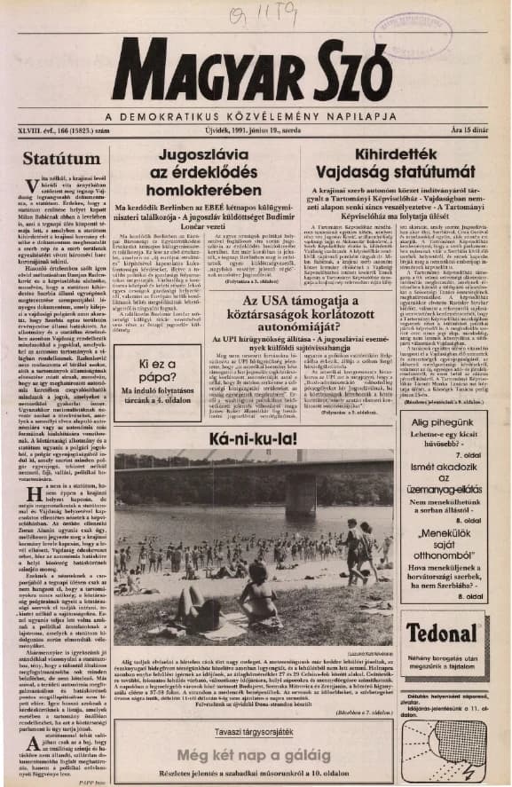 Magyar Szó, 48. évf. 1991. június 19. 166. sz. 1–20. oldal