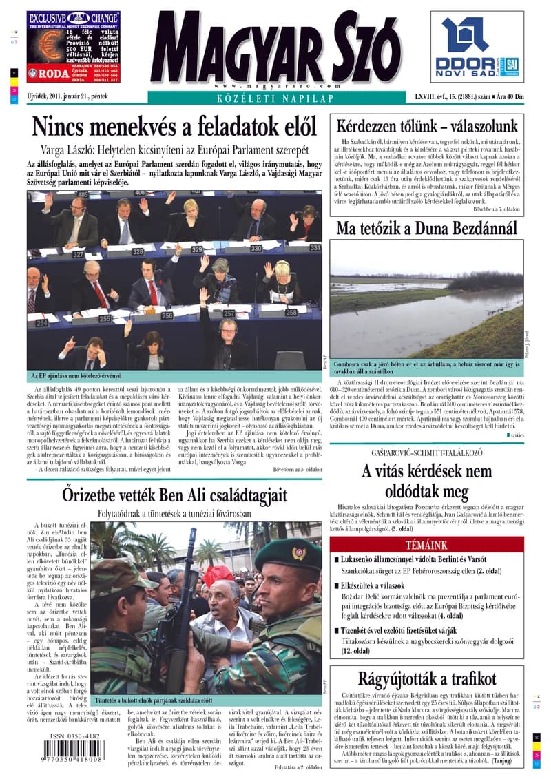 Magyar Szó, 68. évf. 2011. január 21. 15. sz. 1–20. oldal