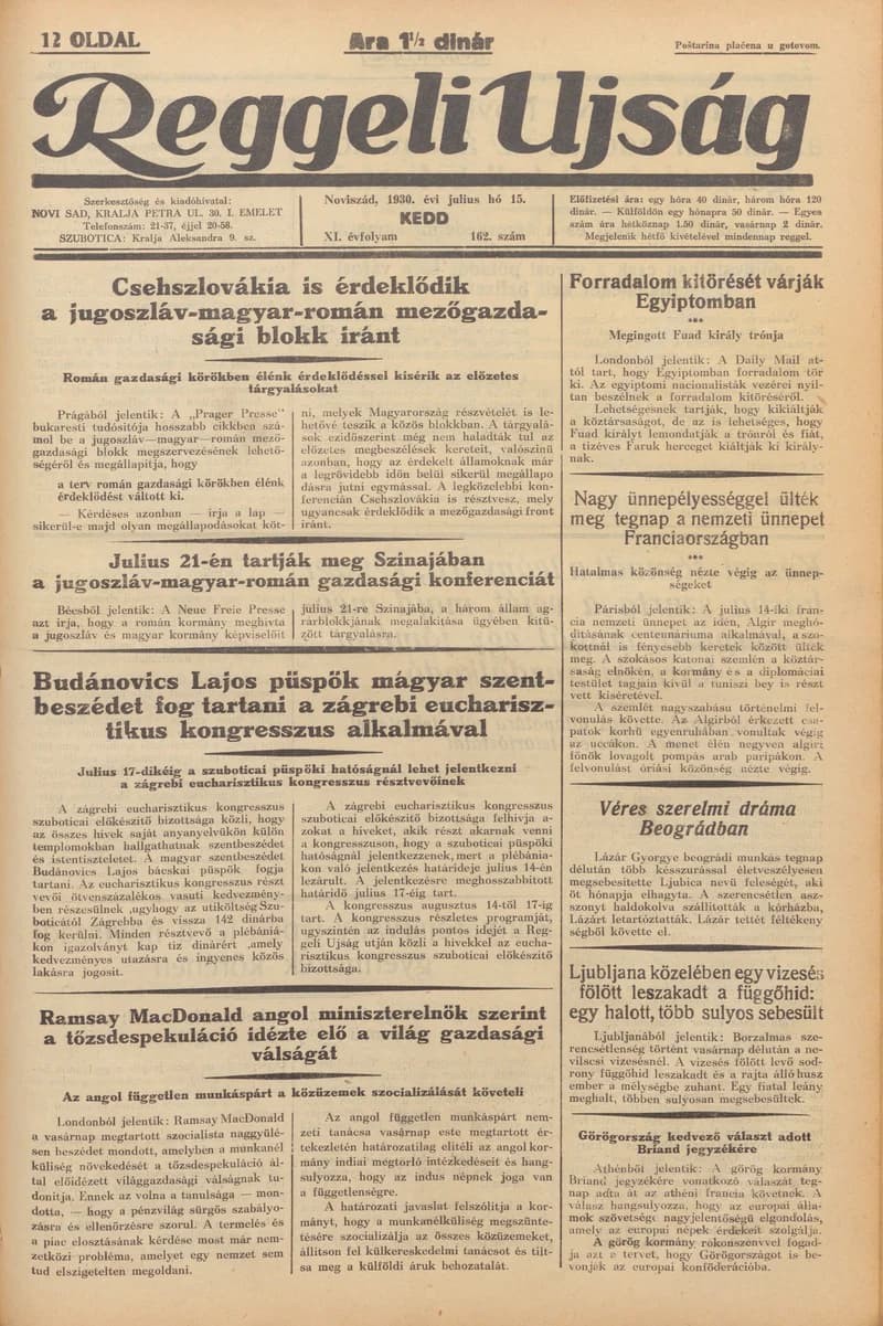Reggeli Újság, 11. évf. 1930. július 15. 162. sz.