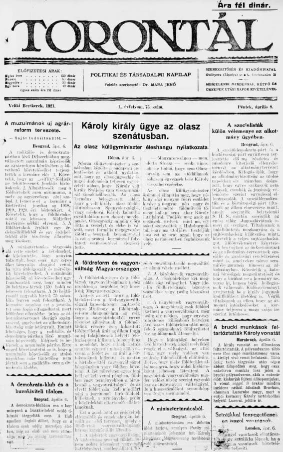 Torontál, 50. évf. 1921. április 8. 75. sz.