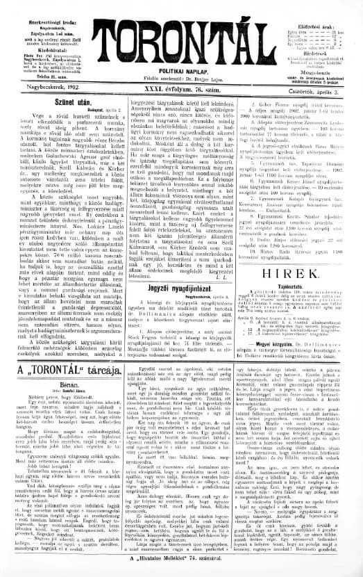 Torontál, 31. évf. 1902. április 3. 76. sz.