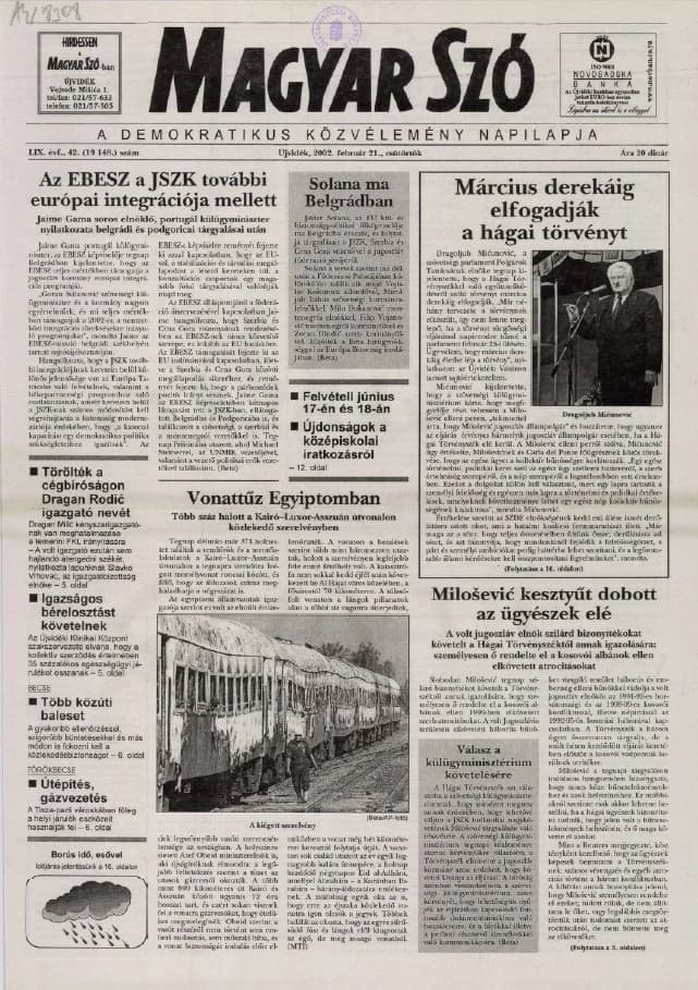 Magyar Szó, 59. évf. 2002. február 21. 42. sz. 1–16. oldal