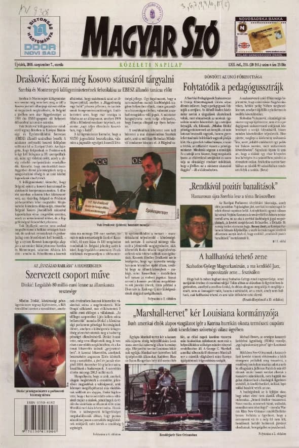 Magyar Szó, 62. évf. 2005. szeptember 7. 210. sz. 1–20. oldal