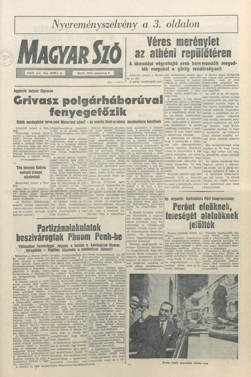 Magyar Szó, 30. évf. 1973. augusztus 6. 214. sz. 1–4. oldal