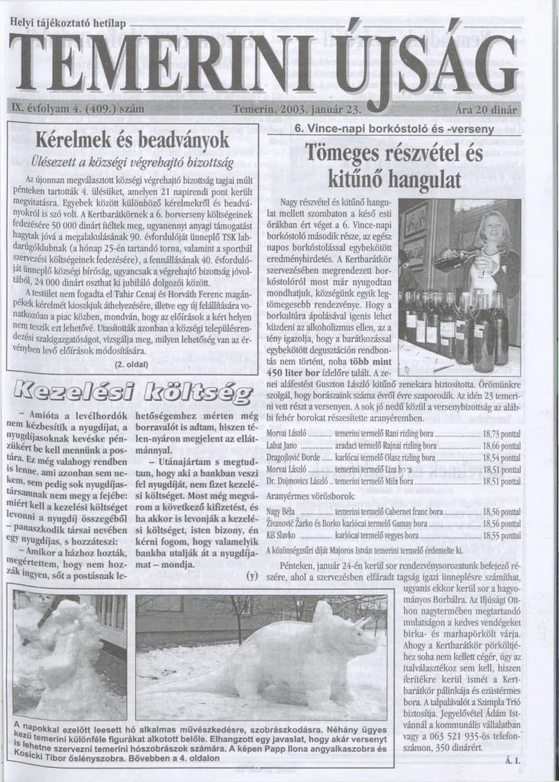 Temerini Újság, 9. évf. 2003. január 23. 4. sz.