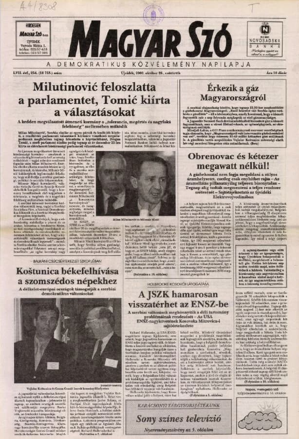 Magyar Szó, 57. évf. 2000. október 26. 254. sz. 1–16. oldal