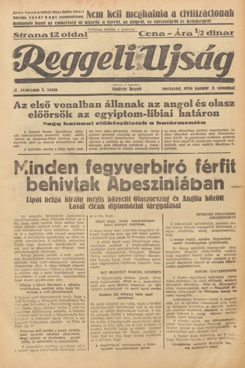 Reggeli Újság, 17. évf. 1936. január 4. 3. sz.
