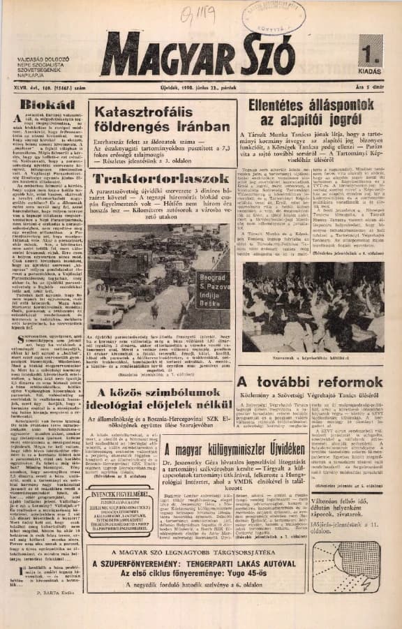 Magyar Szó, 47. évf. 1990. június 22. 169. sz. 1–20. oldal