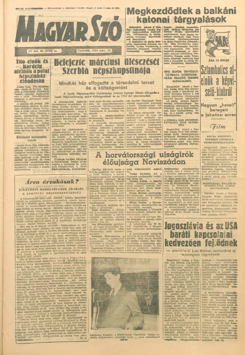 Magyar Szó, 11. évf. 1954. március 25. 80. sz. 1–10. oldal