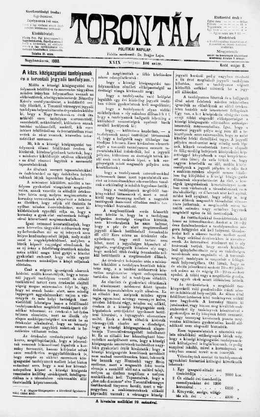 Torontál, 29. évf. 1900. május 8. 106. sz.