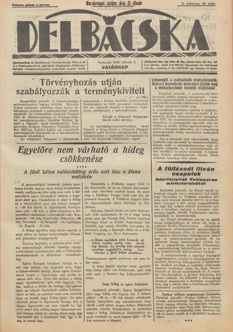 Délbácska, 10. évf. 1929. február 3. 29. sz.