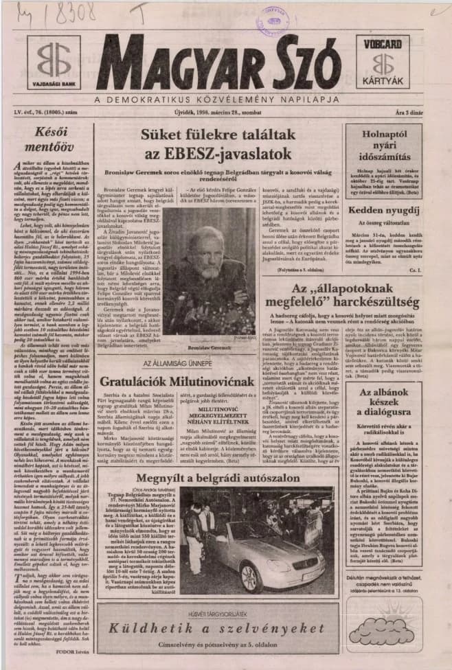 Magyar Szó, 55. évf. 1998. március 28. 76. sz. 1–16. oldal