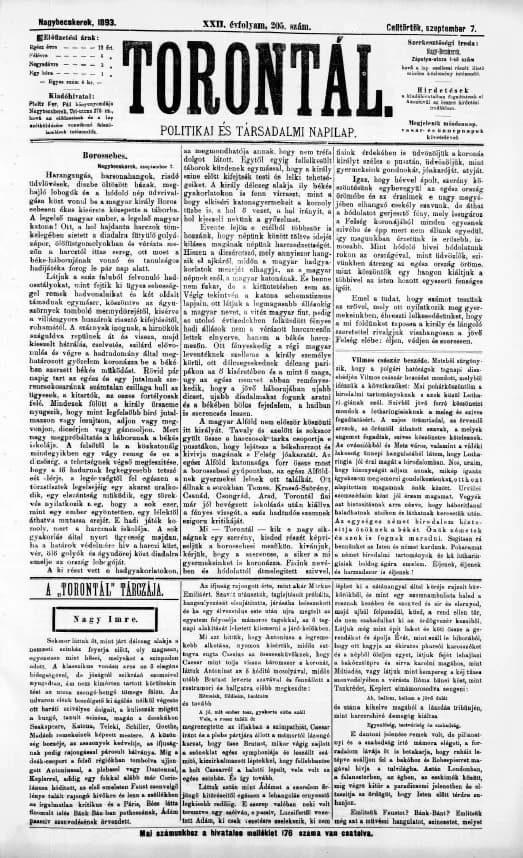 Torontál, 22. évf. 1893. szeptember 7. 205. sz.