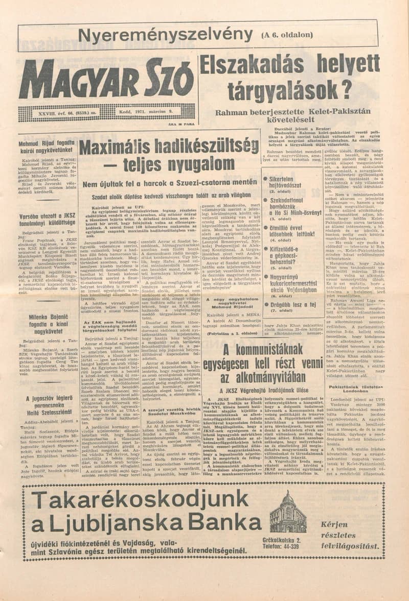 Magyar Szó, 28. évf. 1971. március 9. 66. sz. 1–16. oldal