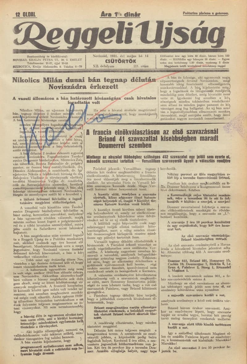 Reggeli Újság, 12. évf. 1931. május 14. 111. sz.