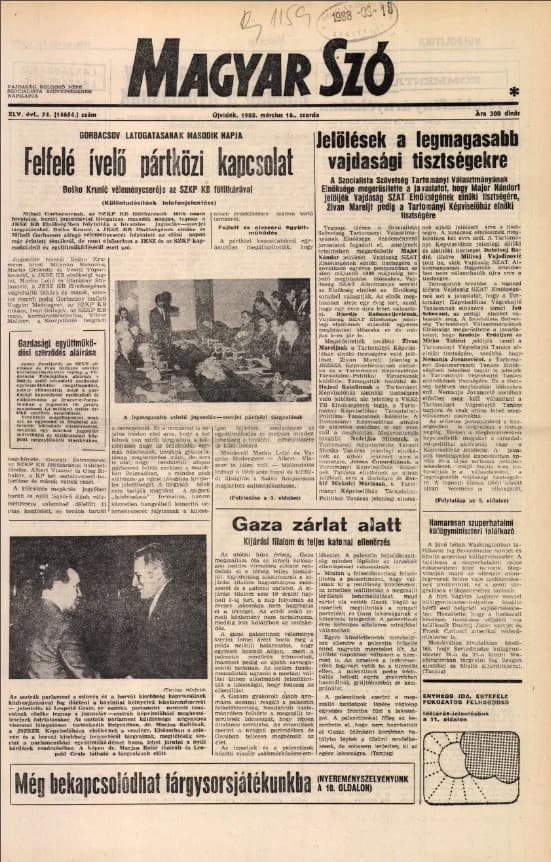 Magyar Szó, 45. évf. 1988. március 16. 74. sz. 1–20. oldal