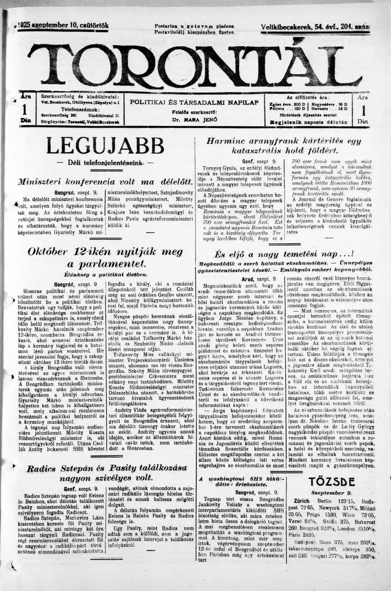 Torontál, 54. évf. 1925. szeptember 10. 204. sz.