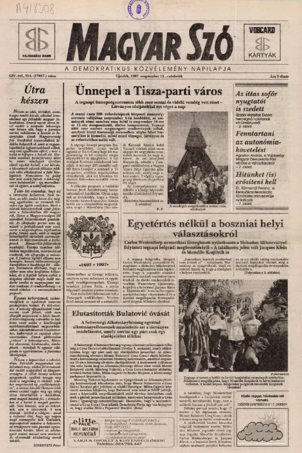Magyar Szó, 54. évf. 1997. szeptember 11. 214. sz. 1–16. oldal