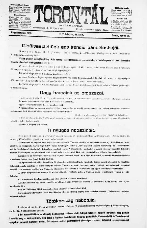 Torontál, 44. évf. 1916. április 28. 96. sz.