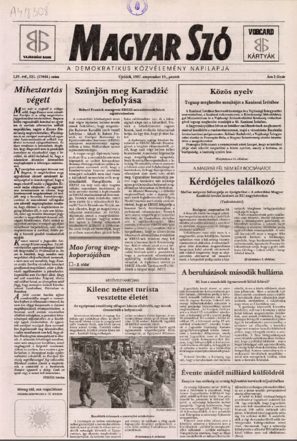 Magyar Szó, 54. évf. 1997. szeptember 19. 221. sz. 1–16. oldal