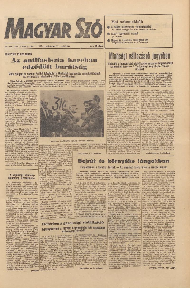 Magyar Szó, 40. évf. 1983. szeptember 22. 261. sz.