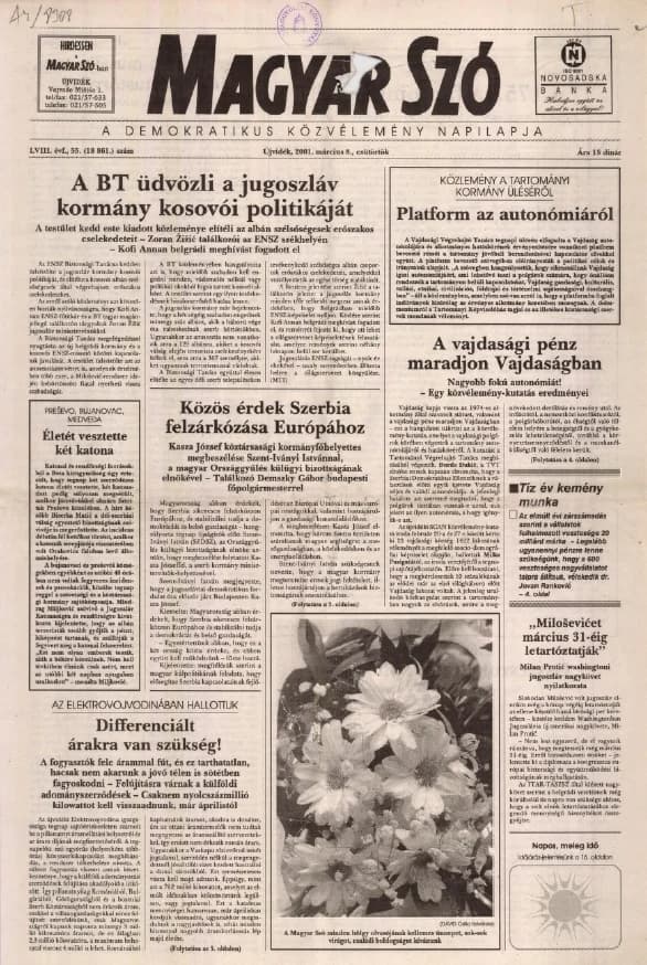 Magyar Szó, 58. évf. 2001. március 8. 55. sz. 1–16. oldal