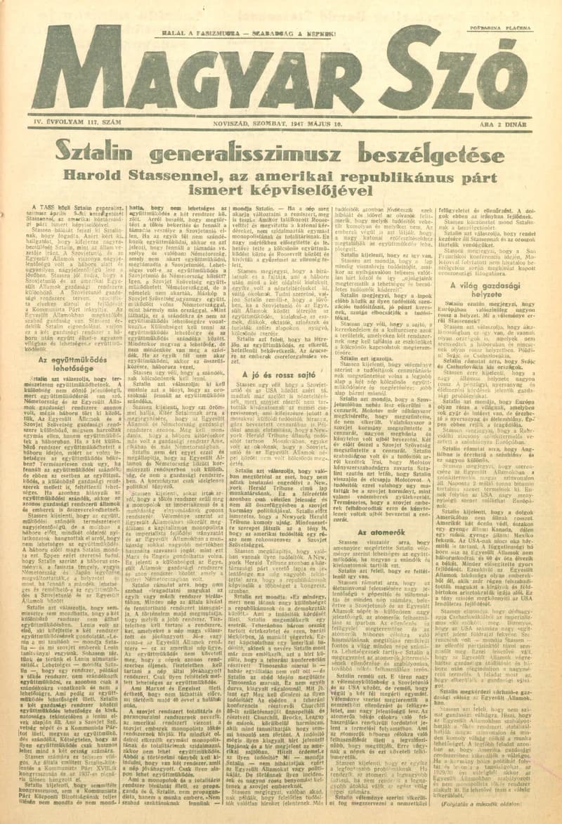 Magyar Szó, 4. évf. 1947. május 10. 117. sz. 1–4. oldal