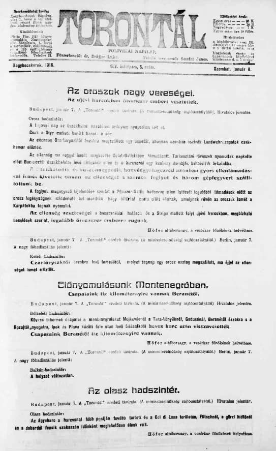 Torontál, 45. évf. 1916. január 8. 5. sz.
