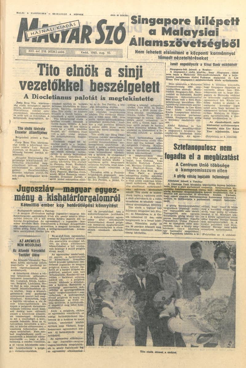 Magyar Szó, 22. évf. 1965. augusztus 10. 218. sz. 1–14. oldal